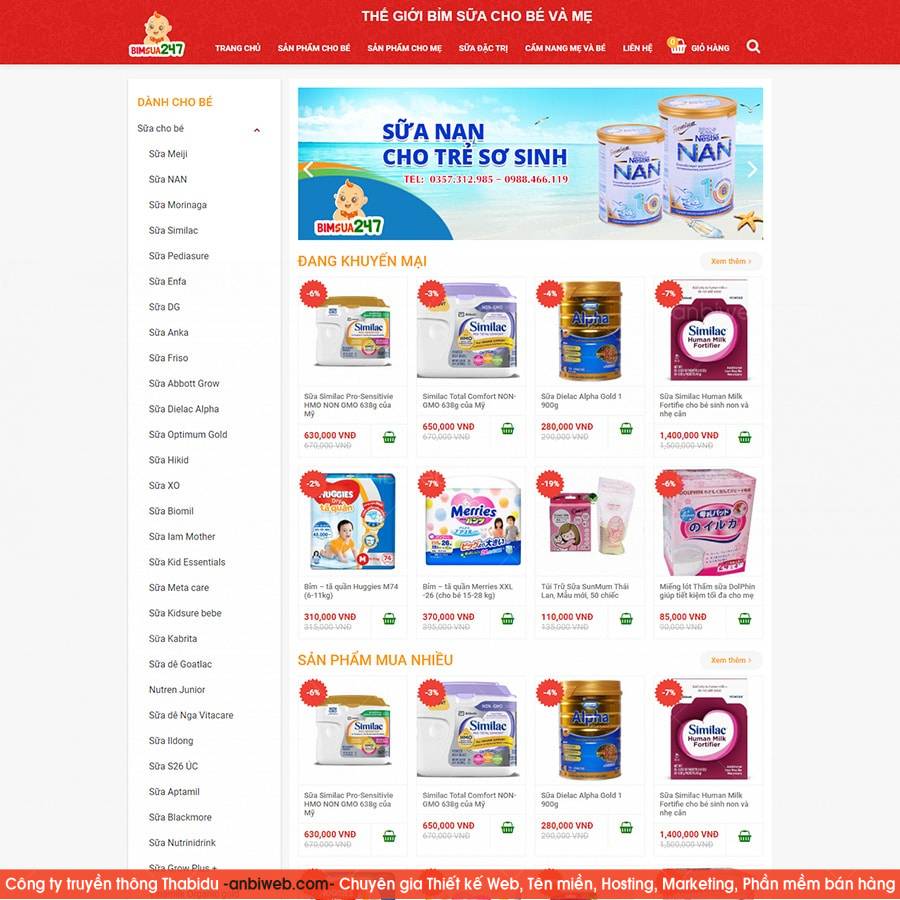 Thiết kế web bán bỉm sữa chuyên nghiệp Thanh Xuân Hà Nội