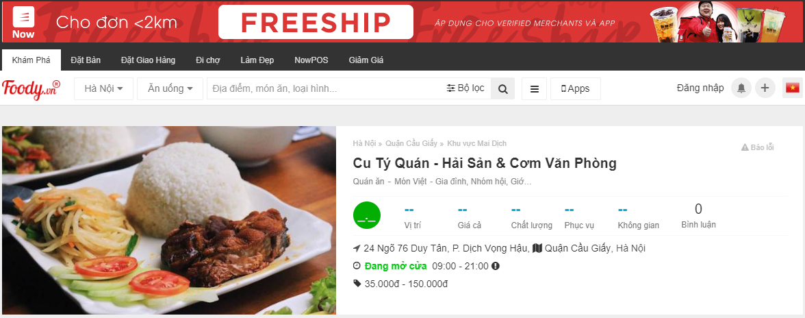 Thiết kế website nhà hàng quán ăn gía rẻ tại Thượng Thanh 